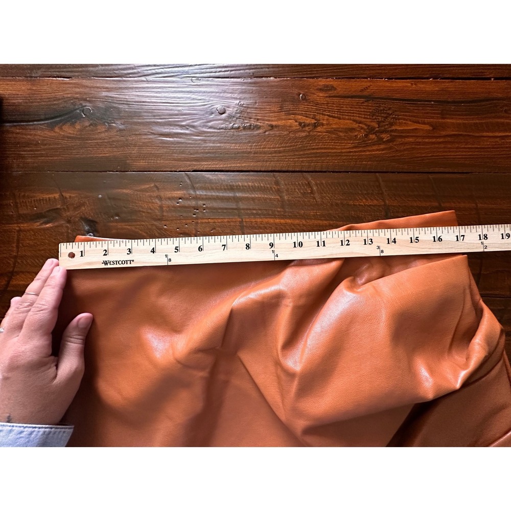 Cognac Faux Leather Mini Skirt Ruched Tulip Hem High Waisted Brown Vegan Leather - Picture 4 of 8